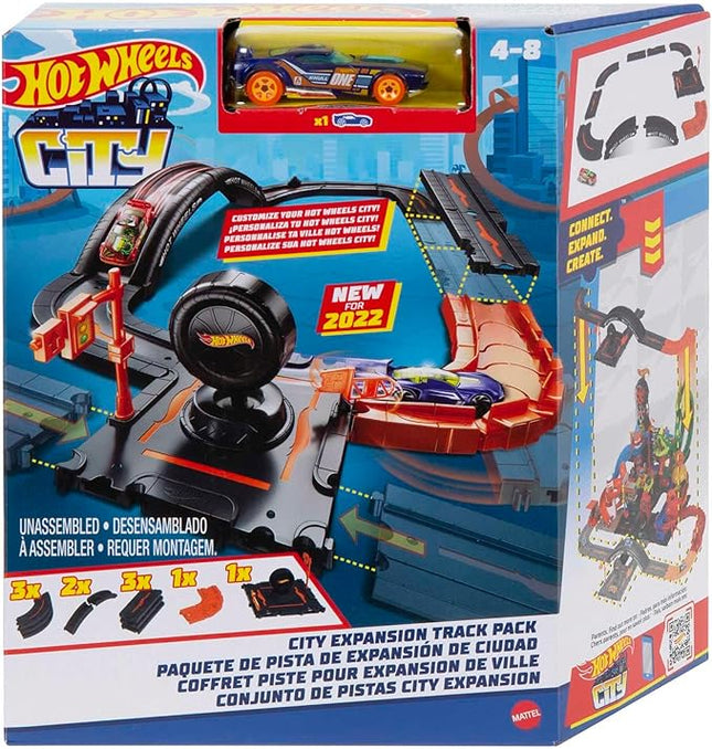 Hot Wheels City Track Pack, 10 Piece Set Includes Track Base & Various Track Pieces to Build a Cityscape, with 1 Hot Wheels Car, Connects to Other Sets, Gift for Kids 4 Years & Up