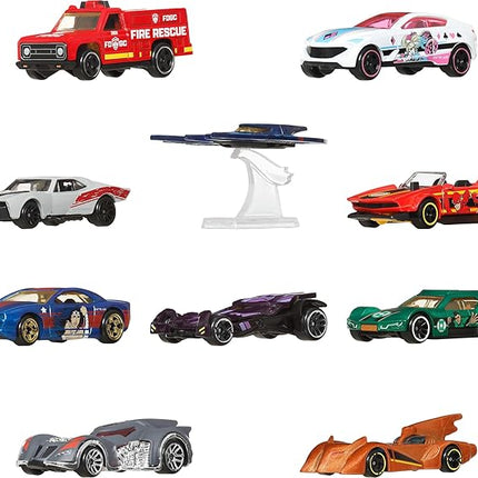 Hot Wheels Toy Cars, Batman-Themed 10-Pack, Set of 10 Die-Cast Vehicles Including a Batmobile & a Batplane in 1:64 Scale (Styles May Vary)