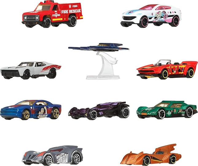 Hot Wheels Toy Cars, Batman-Themed 10-Pack, Set of 10 Die-Cast Vehicles Including a Batmobile & a Batplane in 1:64 Scale (Styles May Vary)