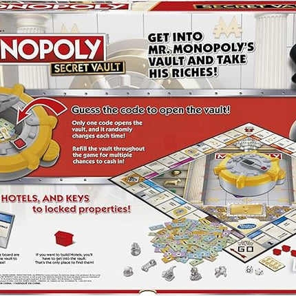 Monopoly Secret Vault Board Game for Kids Ages 8 and Up, Family Board Game for 2-6 Players, Includes Vault