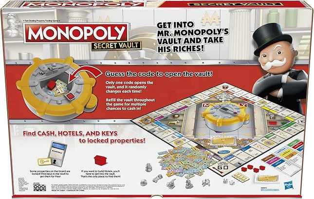 Monopoly Secret Vault Board Game for Kids Ages 8 and Up, Family Board Game for 2-6 Players, Includes Vault