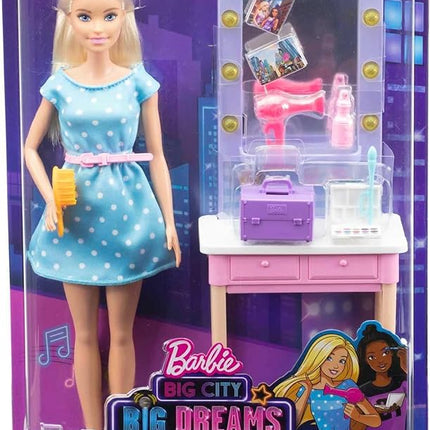 Barbie Big City, Big Dreams Malibu” Roberts Doll (11.5-in, Blonde) and Backstage Dressing Room Playset with Accessories, Gift for 3 to 7 Year Olds