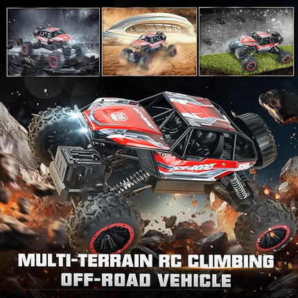 BEZGAR Monster Truck Toys - 1:12 Remote Control Monster Truck with Light, RC Crawler for Adults, Scale RC Truck with 45° Climbing, Remote Control Car for Boys Red