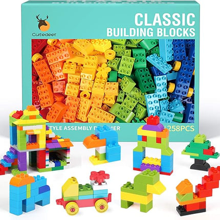 Cutedeer 258 Piece Classic Big Building Blocks Set for Kids Toddlers Compatible with All Major Brands, Large Building Bricks STEM Toys with Gift Box for All Ages Boys Girls