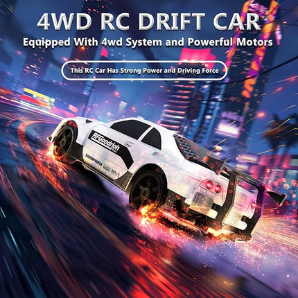 Remote Control Car RC Drift Car 2.4GHz 1:24 4WD 15KM/H High Speed Racing Sport Car with LED Lights Drifting Tire Racing Sport Toy for Adults Boys Girls Kids Gift 2Pcs Rechargeable Batteries