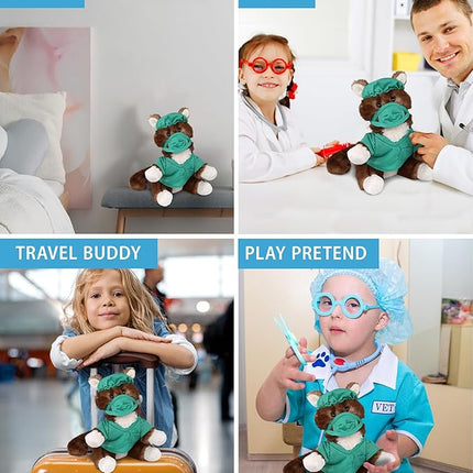 DolliBu Brown Cat Doctor Plush Toy - Super Soft Cat Doctor Stuffed Animal Dress Up with Cute Uniform and Cap Outfit - Fluffy Toy Plush Gift for Doctor, Nurse, Surgeon, Dentist - 7 Inch
