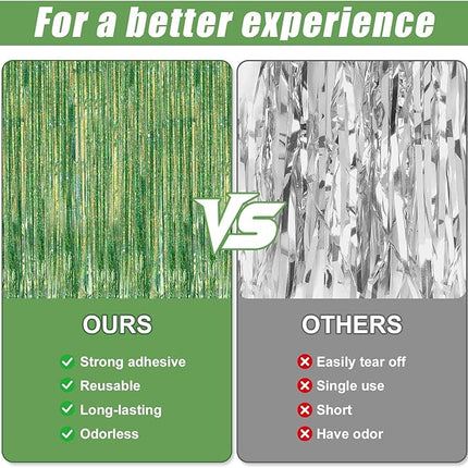 2 Pack Laser Green Foil Fringe Curtains Streamers Party Decorations 3.3 x 8.2 ft, Tinsel Curtain Fringe Backdrop for Parties, Door Fringe Birthday Streamers, Photo Booth Backdrops, Party Decor