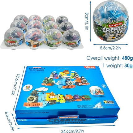 Mini Building Block Sets, 12PCS Vehicle Train Toys Building Blocks, 6 in 1 STEM Toys Eggs Building Sets, Party Favors for Kids Goodie Bags Prizes/Birthday Gifts