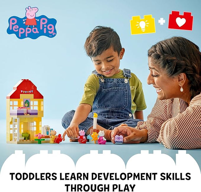LEGO DUPLO Peppa Pig Birthday House Playset with 3 Animal Figures, Educational Toy for 2 Year Olds, Buildable Dollhouse for Creative Role Play, Peppa Pig Toy for Girls, Boys and Toddlers, 10433