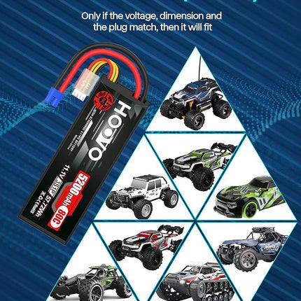 HOOVO 11.1V 3S Lipo Battery 5200mAh 80C Hard Case with EC3 Connector for RC Car Boat Truck Heli Airplane Hobby FPV Racing