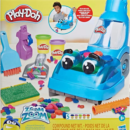Play-Doh Zoom Zoom Vacuum Cleaner Toy, 6 Accessories & 5 Cans of Assort. Colors, Cleaning Toys for Kids, Back to School Classroom Supplies, Preschool Toys, Ages 3+