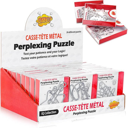 Yilloog 24 Packs Large Metal Puzzle Bulk Iq Wire Metal Puzzles with Paper Box Gift Package Educational Puzzle Toys Valentine Gifts Easter for Party Favor Teens Adults Challenge Gifts(Colored)