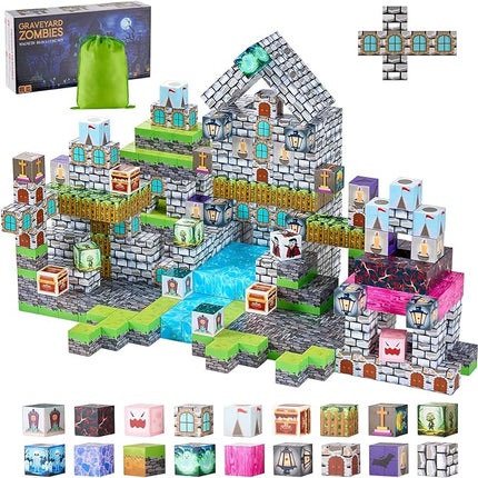VEVOR Magnetic Blocks, 100 PCS Cemetery Zombies Set, Magnetic Building Cubes for Kids, STEM Montessori Sensory Toys for Christmas Birthday Gift, Construction Stacking Toy for 3+ Years Old Boys & Girls