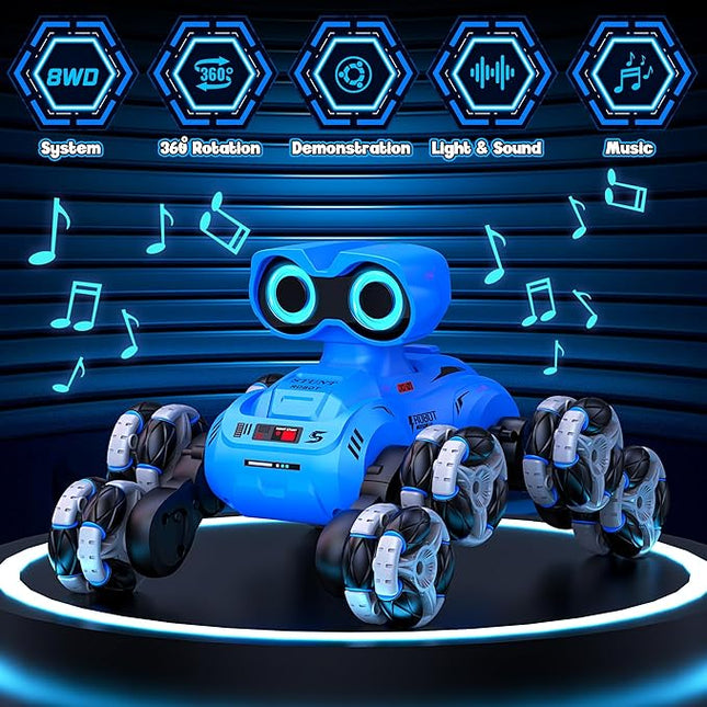 Robot Toys, 8-Wheel Stunt Remote Control Car with Auto-Demonstration, 360° Rotation, LED Eyes, Music, 2.4Ghz, All Terrain Rc Cars, Remote Control Car for Boys 4-7 6-8 8-12