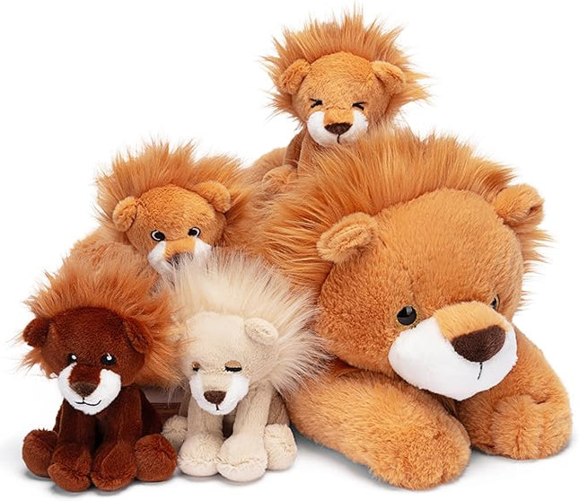 IKASA Mommy Lion Stuffed Animal Mom and Baby Plush Toy, Cute 17" Soft Small Mama Family Set Cuddly Toys with Little Mini Babies,Gifts for Kids