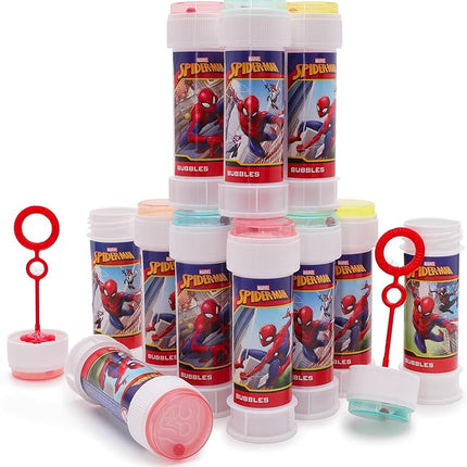 Toyland® Pack of 12 Spider-Man Bubbles with Wands, 2fl oz Solution & Novelty Maze Lid - Pocket Money & Party Bag Toys