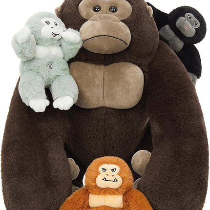 MaoGoLan 4Pcs Giant Gorilla Stuffed Animals -19.6" Large Brown Gorilla Plush with 3 Babies Stuffed Gorilla Inside, Soft and Cuddly Companion Plush Toy Gifts for Kids,Children,Boys,Girls