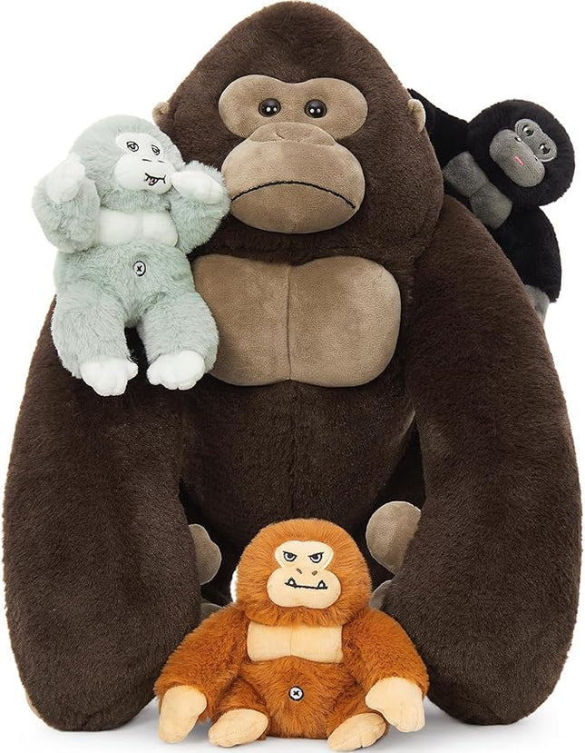 MaoGoLan 4Pcs Giant Gorilla Stuffed Animals -19.6" Large Brown Gorilla Plush with 3 Babies Stuffed Gorilla Inside, Soft and Cuddly Companion Plush Toy Gifts for Kids,Children,Boys,Girls