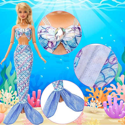 20 Packs Doll Clothing Accessories Set for 11.5 Inch Girl Dolls - Includes 5 Bikini Swimwear Beach Bathing Suits, Coat, Mermaid Dress, 5 Shoes, 3 Slippers, Swimming Pool Floaties, Drinks & Sunglasses