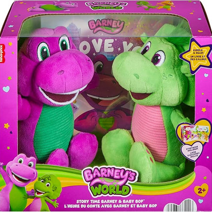 Fisher-Price Barney’s World Toddler Toys, 9 inch Barney & Baby Bop plushes with Story Book for Cuddling up at Reading time, Kids Ages 2+ Years (Amazon Exclusive)