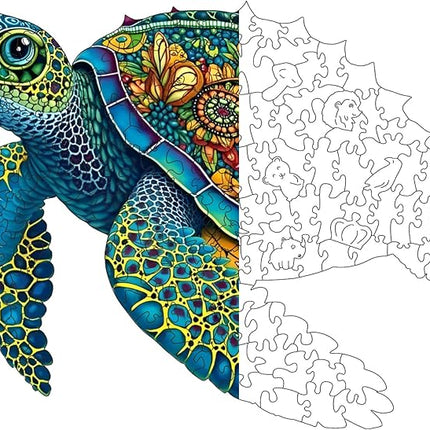 Wooden Puzzles, 242 Pieces Sea Turtle Jigsaw Puzzles, Unique Shaped Wooden Puzzle for Adults and Kids, Family Game (Sea Turtle, Royal)
