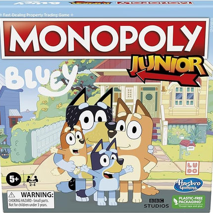 Hasbro Gaming Monopoly Junior Bluey Edition Board Game | Kids Play as Bluey, Bingo, Mum & Dad for Girls & Boys | Ages 5+ (Amazon Exclusive)