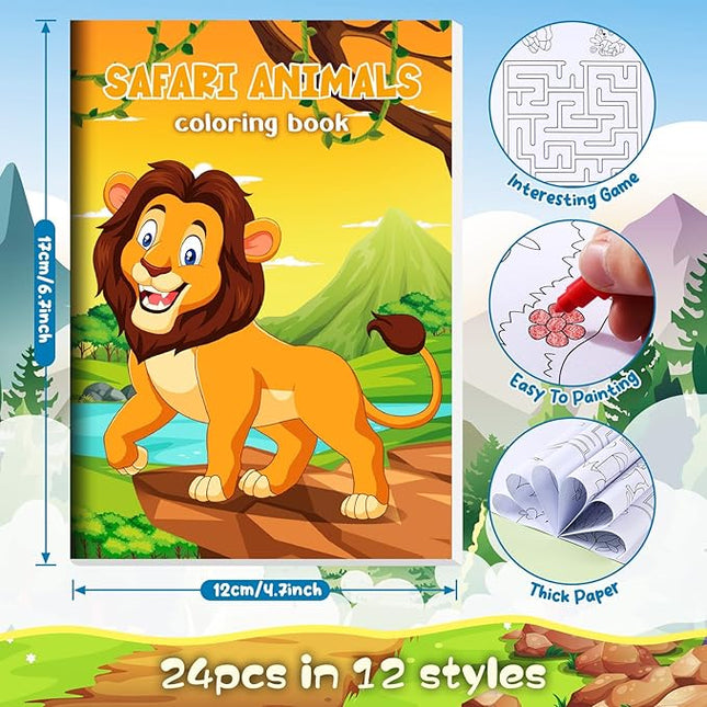 BenLouis 24 Pcs Jungle Safari Mini Coloring Books Kids Zoo Animals Party Favors Small Activity Books Bulk for Kids Wild One Birthday Goodie Bags Stuffers Return Gifts Classroom Travel