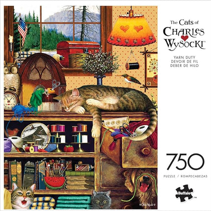 Buffalo Games - Charles Wysocki - Yarn Duty - 750 Piece Jigsaw Puzzle for Adults -Challenging Puzzle Perfect for Game Nights - Finished Size is 24.00 x 18.00