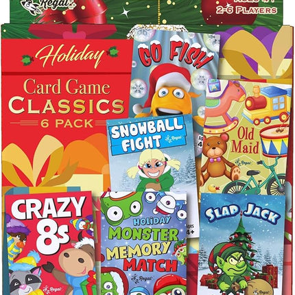 Regal Games Card Games for Kids - Go Fish, Crazy 8's, Old Maid, Slap Jack, Monster Memory Match, Snowball Fight - Holiday-Themed, Simple & Fun Classic Family Table Games - Games May Vary (6 Set)