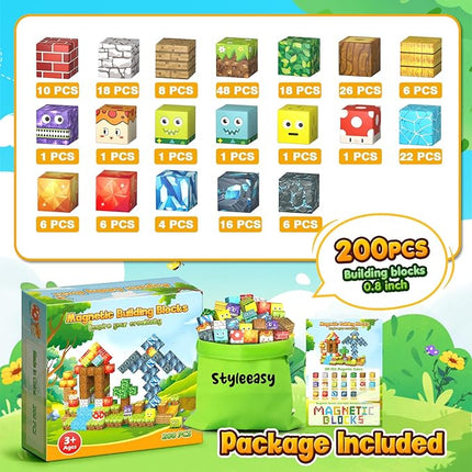 200PCS Magnetic Blocks - Magnetic Building Blocks Set, Classroom Must Haves Magnet Sensory Autism Toys, Construction Stacking Toys for Kids Boys Girls Age 3+ Years Old