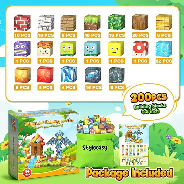200PCS Magnetic Blocks - Magnetic Building Blocks Set, Classroom Must Haves Magnet Sensory Autism Toys, Construction Stacking Toys for Kids Boys Girls Age 3+ Years Old
