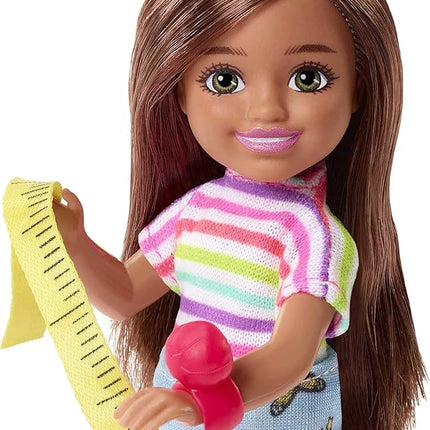 Barbie Chelsea Can Be Doll & Playset, Brunette Fashion Designer Small Doll with Removable Outfit & 8 Career Accessories