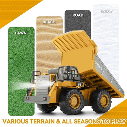 Remote Control Dump Truck, RC Construction Vehicle for Kids with 9 Channel Metal Bed Light Sound & Rechargeable Battery, Electric Transport Garbage Truck Toy for Toddlers Boys Girls Age 3+