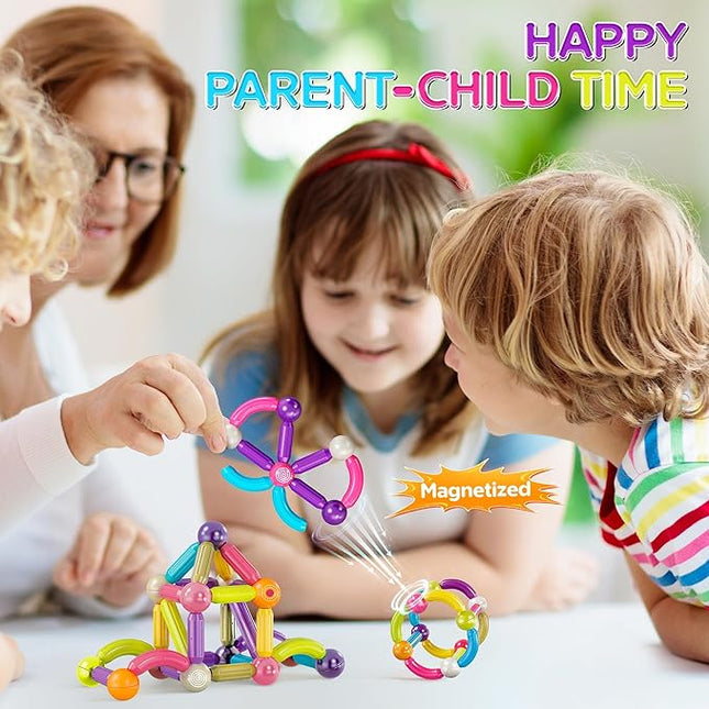 Contixo ST2 Kids Magnetic Stix Stick 68 PCs 3D Building Blocks STEM Construction Playboards Creativity, Imagination, Recreational, Educational for Children Toddler, 3+ Year Old Boys and Girls