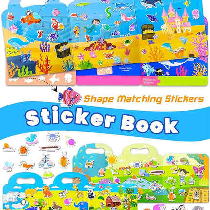 Reusable Sticker Book for Toddlers 2-4 Years, Stickers for Kids, Toddler Sticker Book Ages 1-3, Toddler Craft Activities, Toddlers Travel Toys Ages 2+ Boy Girl Birthday Gifts