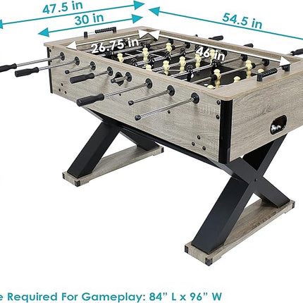 Sunnydaze Delano 54.5-Inch Indoor Foosball Table Adult Size - Soccer Game Table for Adults - 2 Balls - Gray Distressed Wood Look