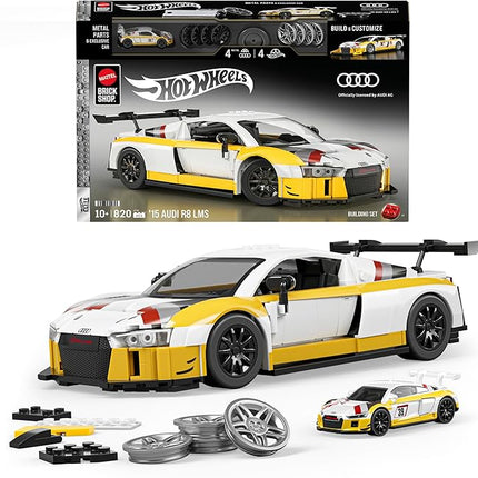 Hot Wheels Elite Series Building Set, ’15 Audi R8 LMS with 820 Pieces, Realistic Details and Custom Decals, Adult Collectors and Kids Ages 10+