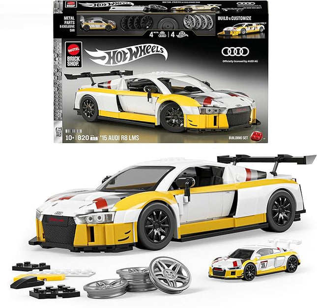 Hot Wheels Elite Series Building Set, ’15 Audi R8 LMS with 820 Pieces, Realistic Details and Custom Decals, Adult Collectors and Kids Ages 10+