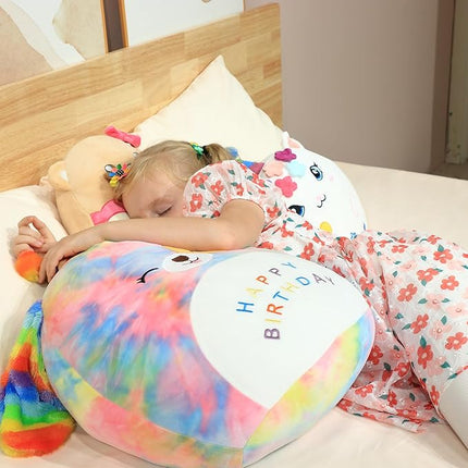 Easfan 20" Jumbo Rainbow Birthday Dog Giant Plush Pillow Soft Puppy Plush Toy Cute Dog Stuffed Animal Birthday Gifts for Kids Toddlers