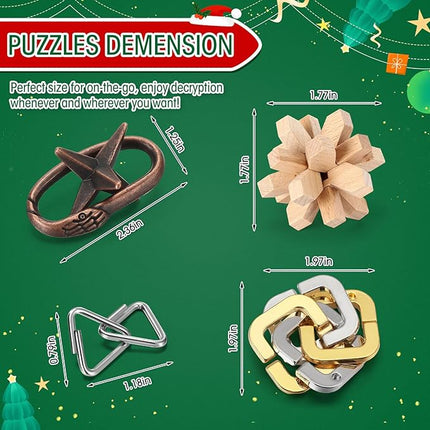 24 Pack Brain Teaser Puzzle Set Wooden and Metal 3D Interlocking IQ Toys for Adults and Teens Educational Games(Fun Style)