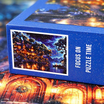 1000 Piece Fantasy Island Sparkling Jigsaw Puzzle for Adults – Dreamy Lakeside Cottage Under Starry Night Sky, Whimsical Fairy Tale Art Puzzle, Relaxing and Challenging Gift for Puzzle Lovers