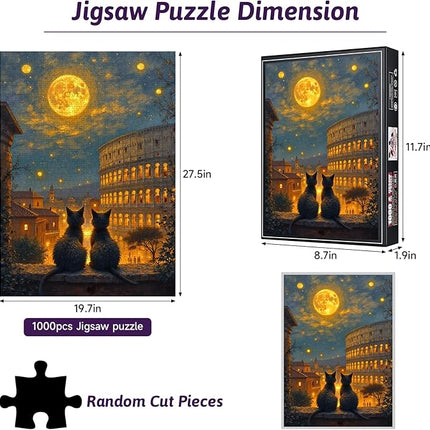 1000pcs Cat Stargazing Jigsaw Puzzle - Large Scratch-Resistant Paper Puzzles for Adults, Interactive Family Game Night Activity, DIY Brain Challenge, Looking-up Starry Sky Company Cats Puzzle
