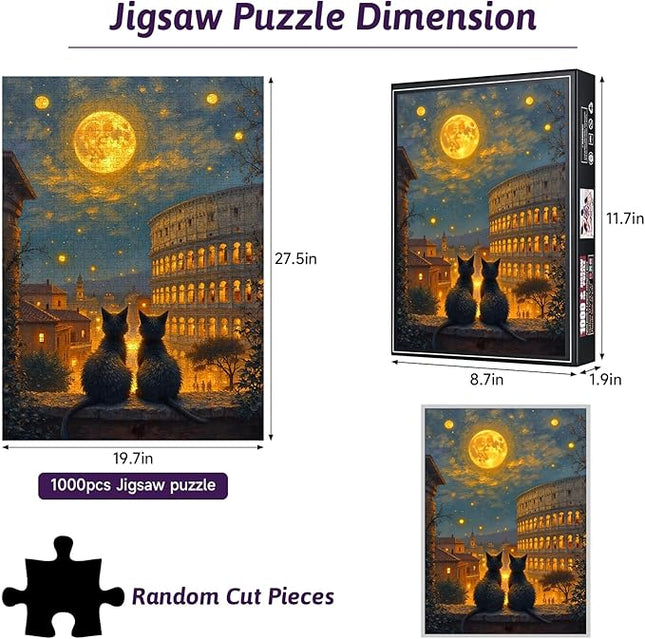 1000pcs Cat Stargazing Jigsaw Puzzle - Large Scratch-Resistant Paper Puzzles for Adults, Interactive Family Game Night Activity, DIY Brain Challenge, Looking-up Starry Sky Company Cats Puzzle