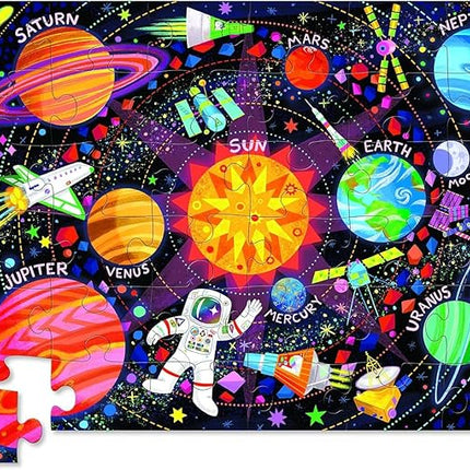 Crocodile Creek 36-Piece Jigsaw Floor Puzzle - Fun Floor Puzzles for Kids Ages 3-5 - Heavy-Duty Shaped Box for Storage - Space Explorer - 24" W x 18" H Finished