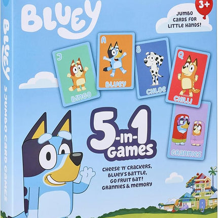 Bluey 5-in-1 Card Game Set, Jumbo-Sized 53-Deck Toddler Game, Multi-Color Interactive Play Card Games for Kids of Ages 3+