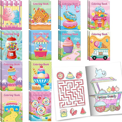 BenLouis 24 Pcs Sweet Mini Coloring Books Kids Candyland Donut Ice Cream Party Favors Small Activity Books Bulk for Kids Treats Desserts Birthday Goodie Bags Stuffers Return Gifts Classroom Travel
