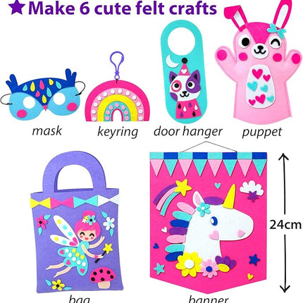 KRAFUN My First Beginner Felt Kit Unicorn Girl Animal Craft for Kids, Toddlers, Boys, Girls Age 3-6 Years Old, Include 6 DIY Handmade Arts and Crafts Projects, Activities Preschool Creative Toys
