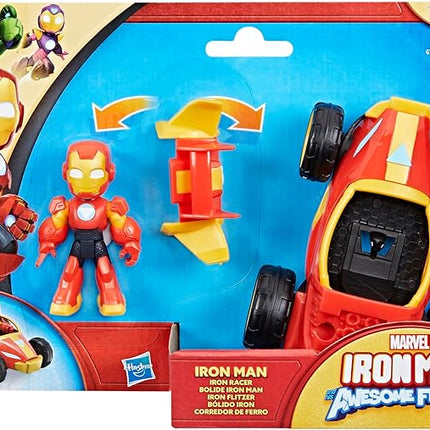 IRON MAN AND HIS AWESOME FRIENDS Marvel Iron Racer Action Figure & Toy Vehicle, 3-Inch Action Figures, Super Hero Toys for Kids, Ages 3+