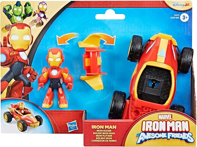 IRON MAN AND HIS AWESOME FRIENDS Marvel Iron Racer Action Figure & Toy Vehicle, 3-Inch Action Figures, Super Hero Toys for Kids, Ages 3+
