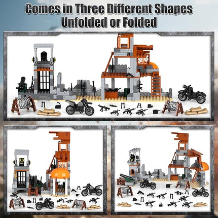 Finger Rock Military Base Building Block Set, WW2 Army War Accessories Kits, Defence Base Guard Tower Guns Weapons Building Block Toy for Teens 14+